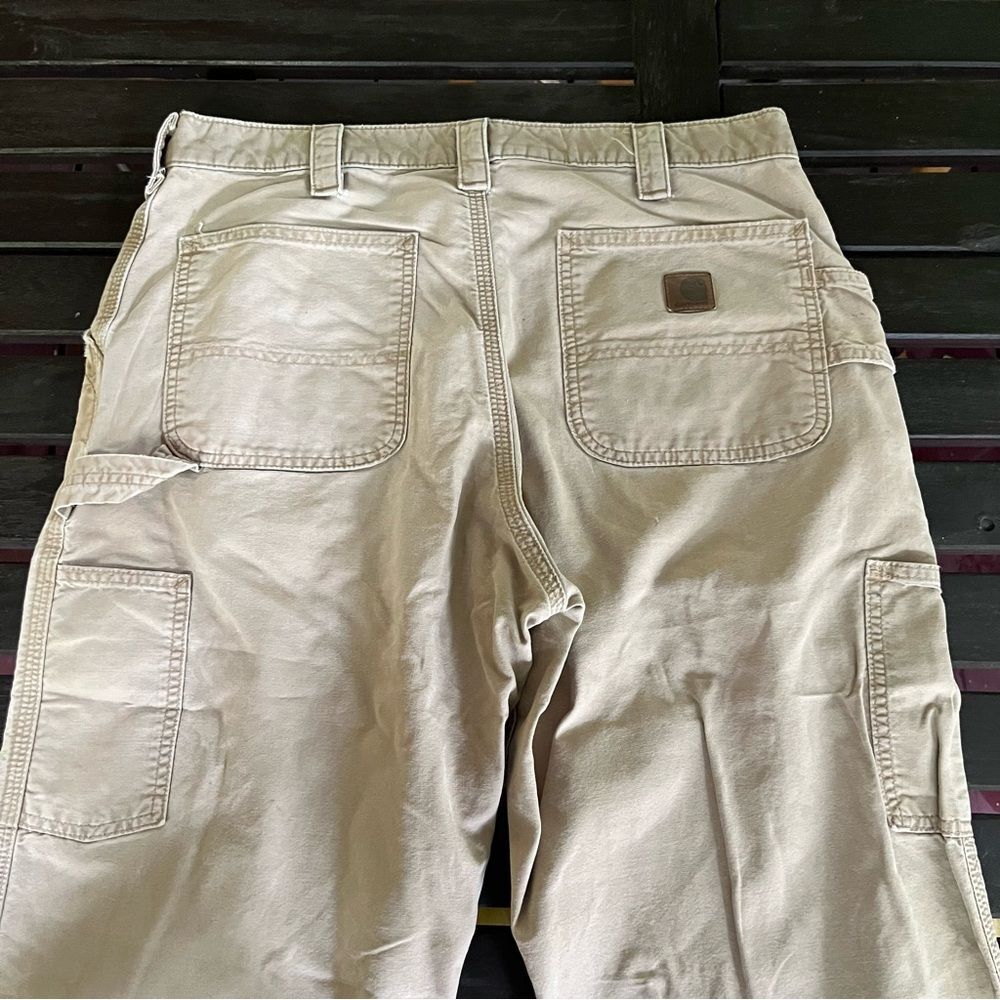 Distressed Carhartt B151-DKH Canvas Dungaree Work Pant (35 x 32)